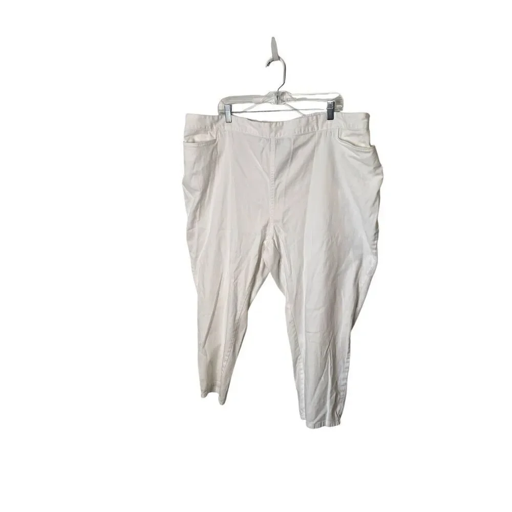 Catherines Everyday Fit Womens Pant 3XWP White Pull On Elastic Waist Denim Jeans